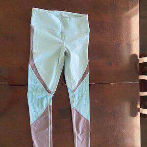 Alo Leggings Turquoise‎ and Gray With Lace Mesh XS